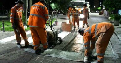 La Municipalidad trabaja en la demarcación de las sendas peatonales en el microcentro